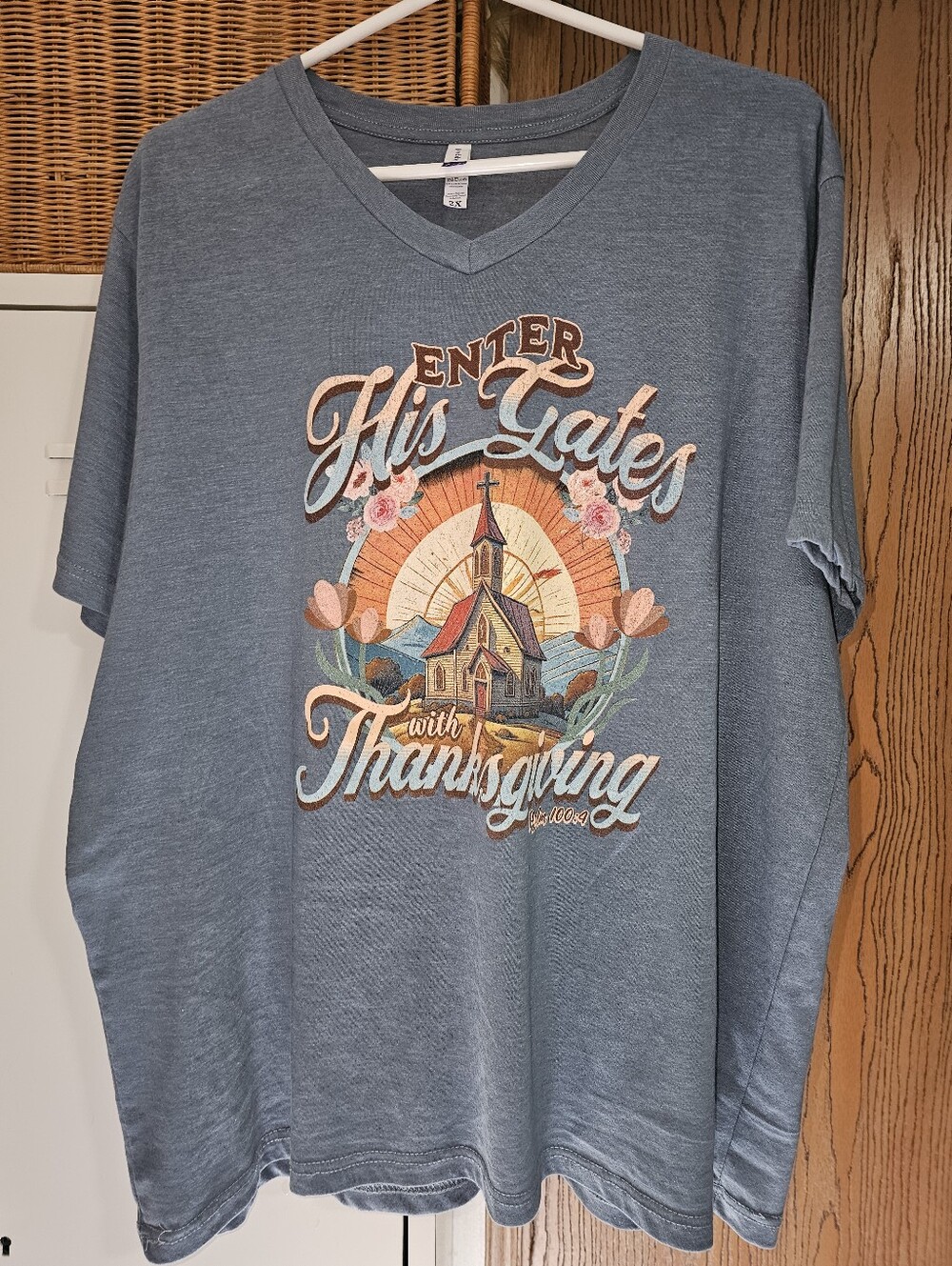 Enter His Gates with Thanksgiving Graphic Tee - Blue